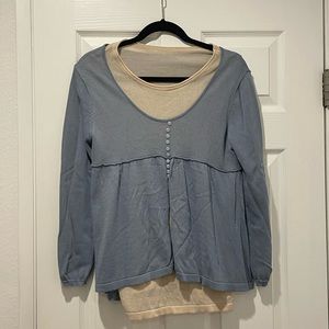 Dual Layered Baby Blue and Cream Button-up long sleeve